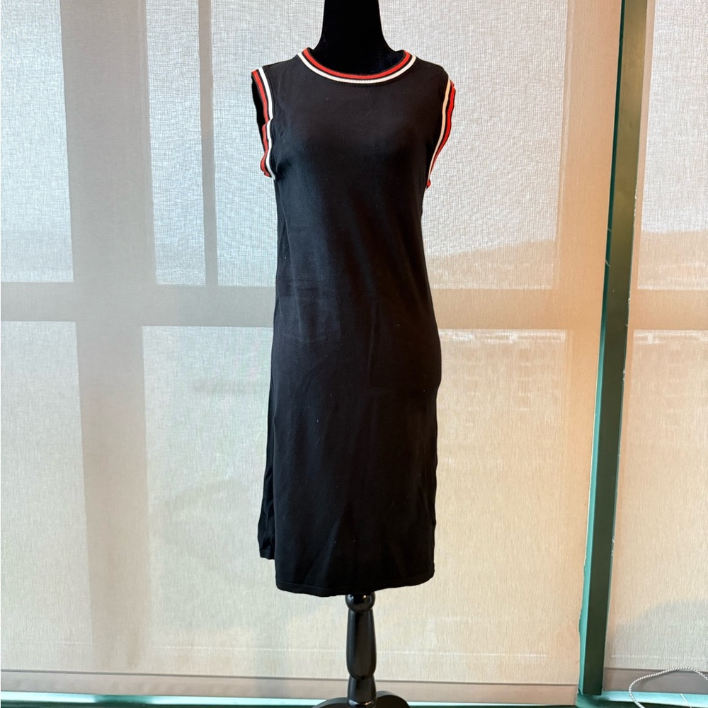 Black Sleeveless Dress with Red Trim